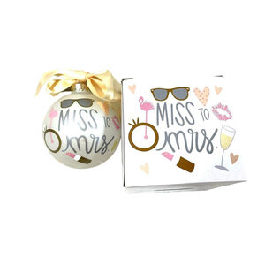 NIB Coton Colors Miss to Mrs. 4" Round Newlywed Glass Ornament